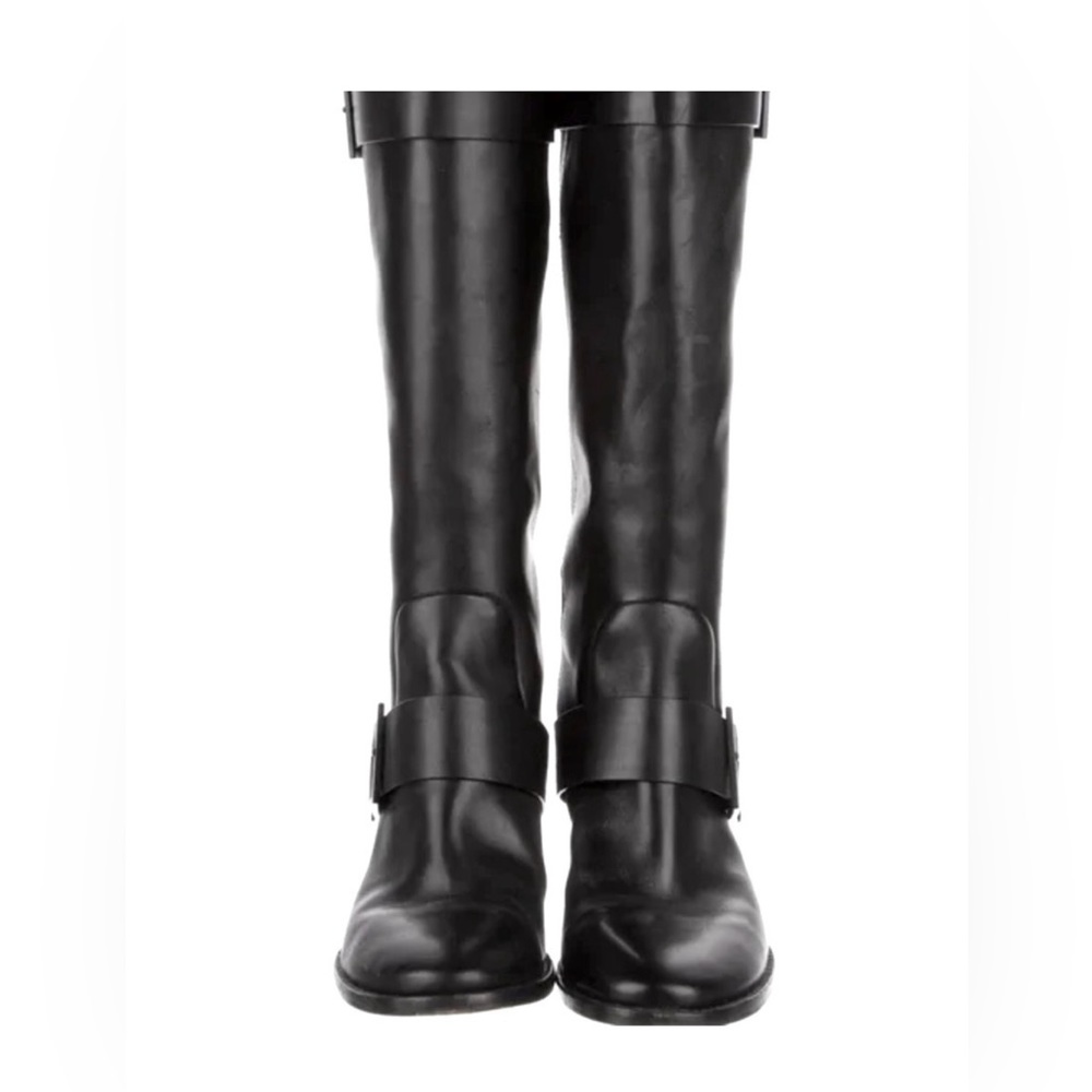 Brian Atwood Black Leather Riding Boots with Swavorski Crystal Heel